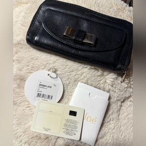 Chloé Black Portefeuille Ribbon Leather Wallet Authentic Nice Condition